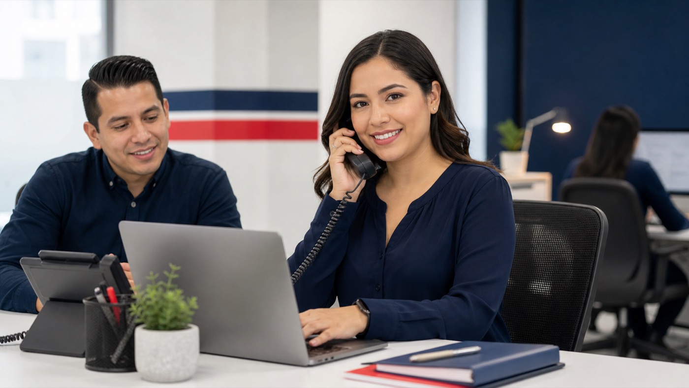 Equipo administrativo atendiendo clientes